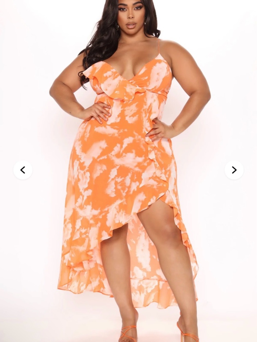Orange Tie-Dye Ruffle Maxi Dress